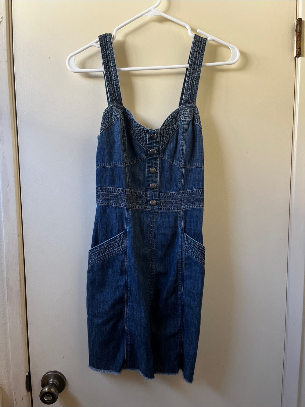 100% Cotton Denim Mini Dress w Functional Pockets and Back Zipper